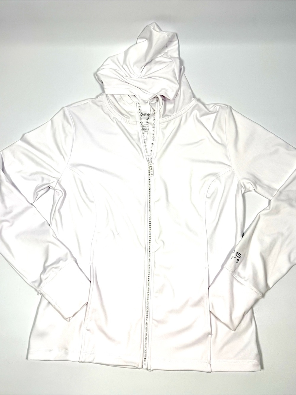 Bebe Sport White Hooded Long-Sleeve Top Rhinestone Y2K Size M
